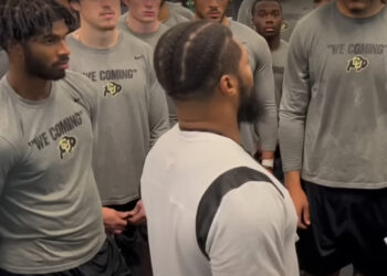 Travis Hunter and Shedeur Sanders inside the CU weight room